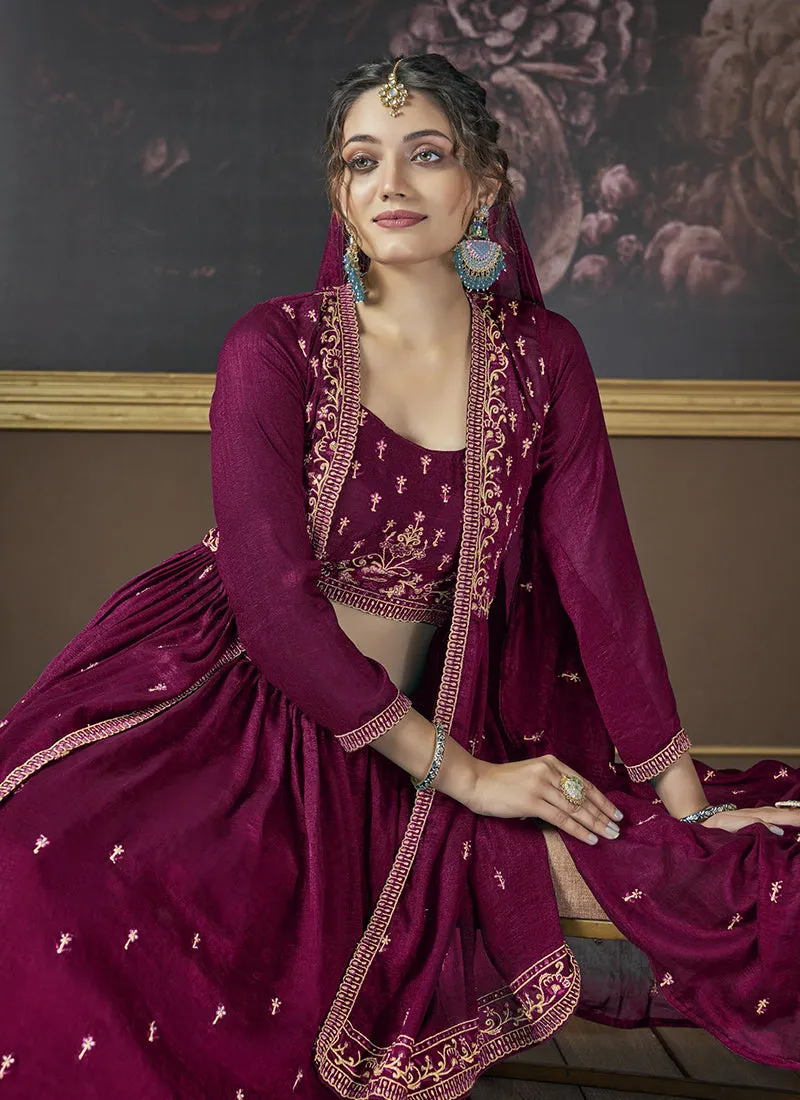 Magenta Embroidery Lehenga Choli With Jacket