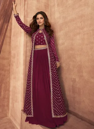 Magenta Sequence Embroidered Lehenga Choli And Jacket