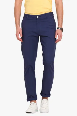 Men's Blue Cotton Solid Mid-Rise Casual Regular Fit Chinos