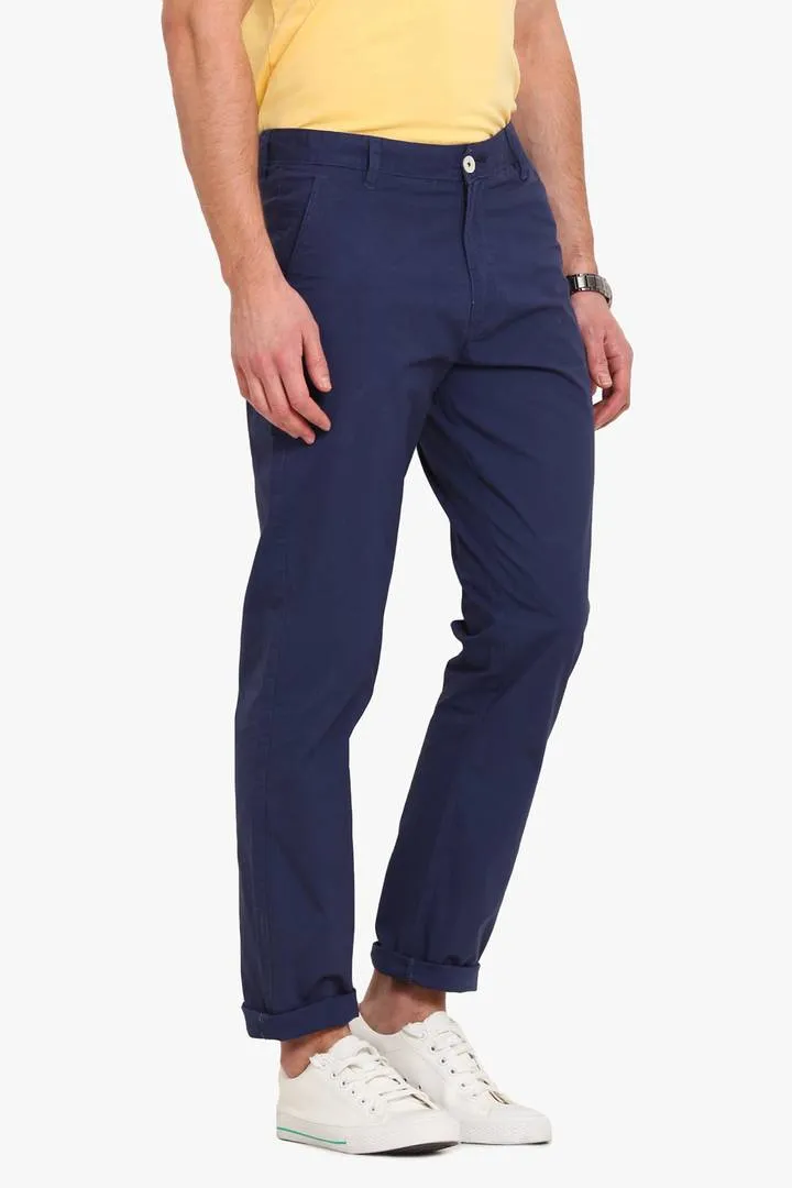 Men's Blue Cotton Solid Mid-Rise Casual Regular Fit Chinos