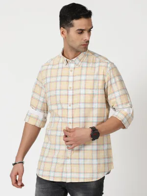 MEN'S LT ORANGE CHECKS SLIM FIT SHIRT