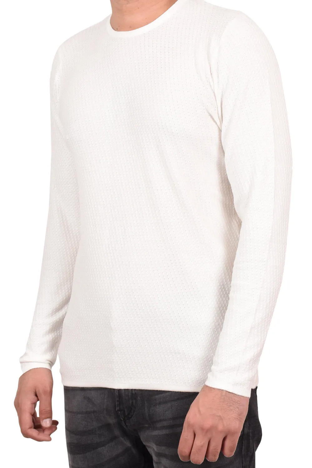 Mens White Cotton Pullover Jumper