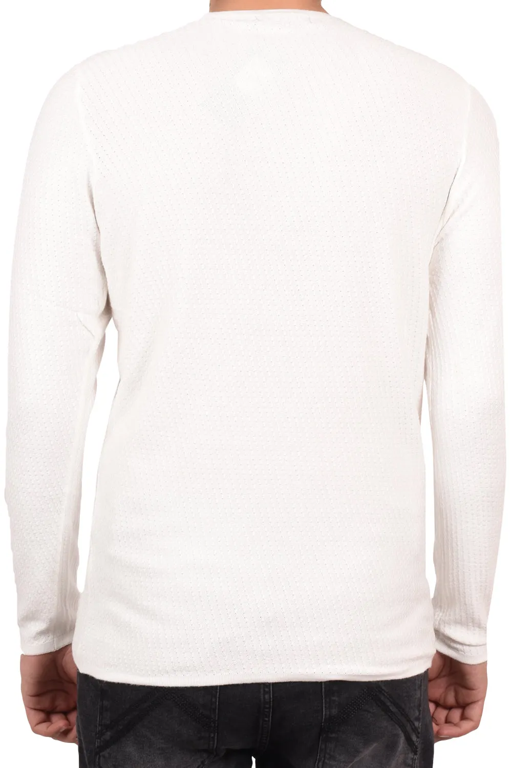 Mens White Cotton Pullover Jumper