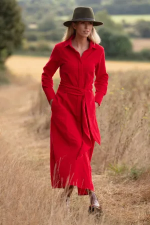 Mia Corduroy Dress In Pillarbox Red