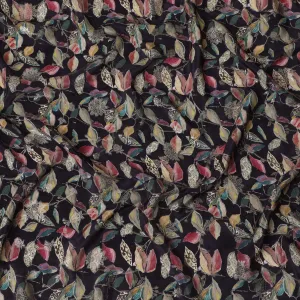 Midnight Botanica Viscose Crepe Fabric - Exotic Leaf Print, Crafted in India, 110cm Width-D18719