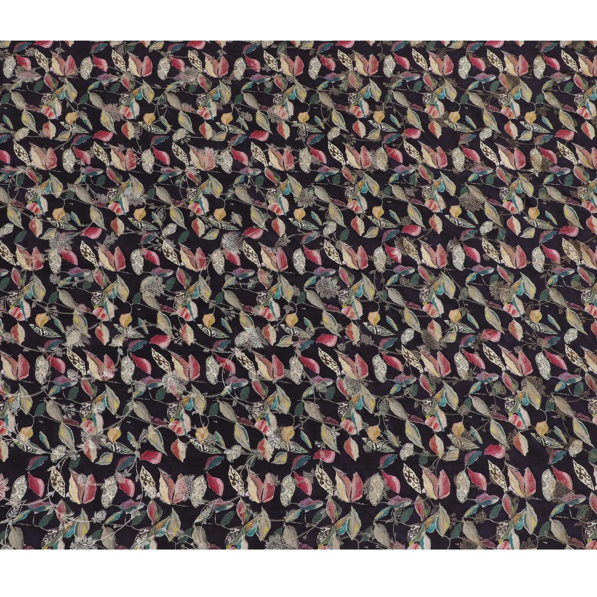 Midnight Botanica Viscose Crepe Fabric - Exotic Leaf Print, Crafted in India, 110cm Width-D18719