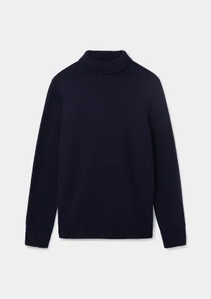 Navy Cashmere Roll Neck Jumper