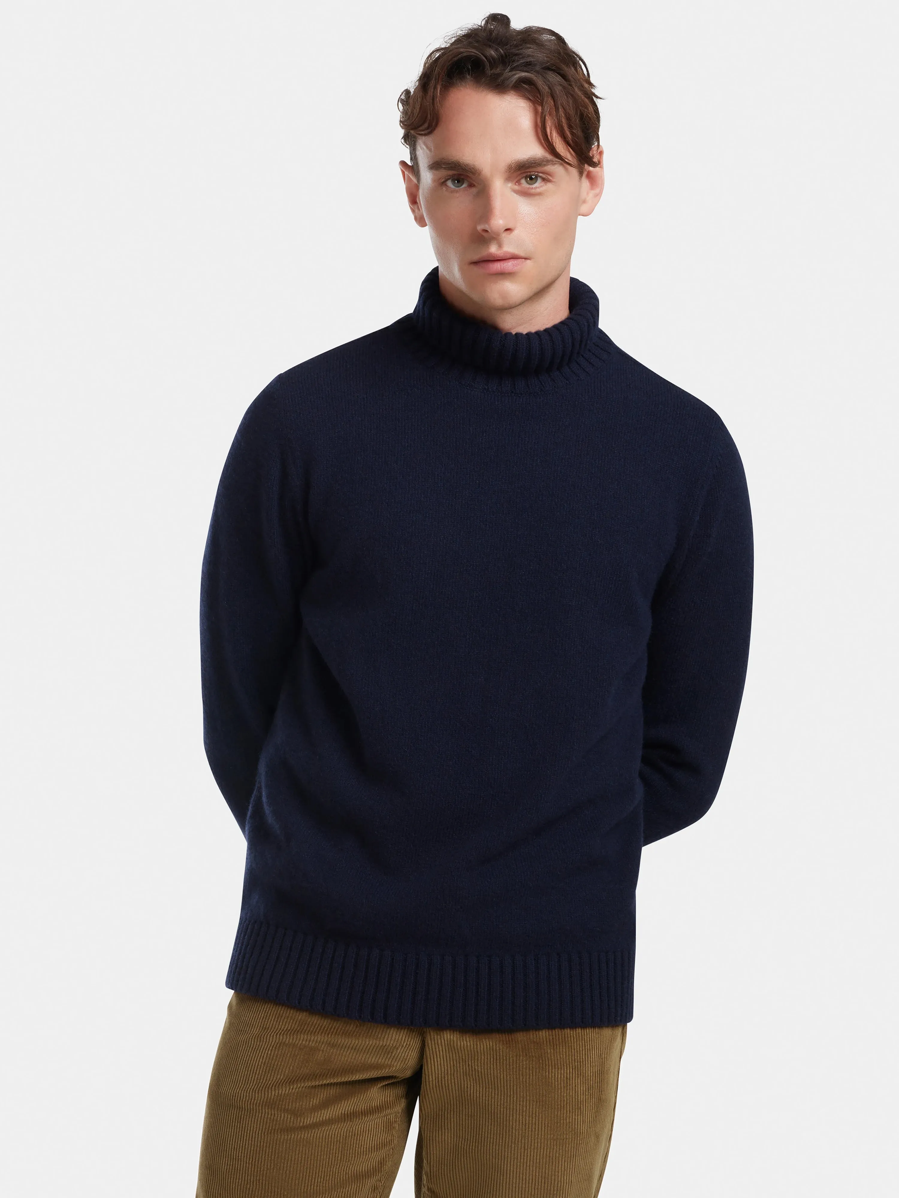 Navy Cashmere Roll Neck Jumper