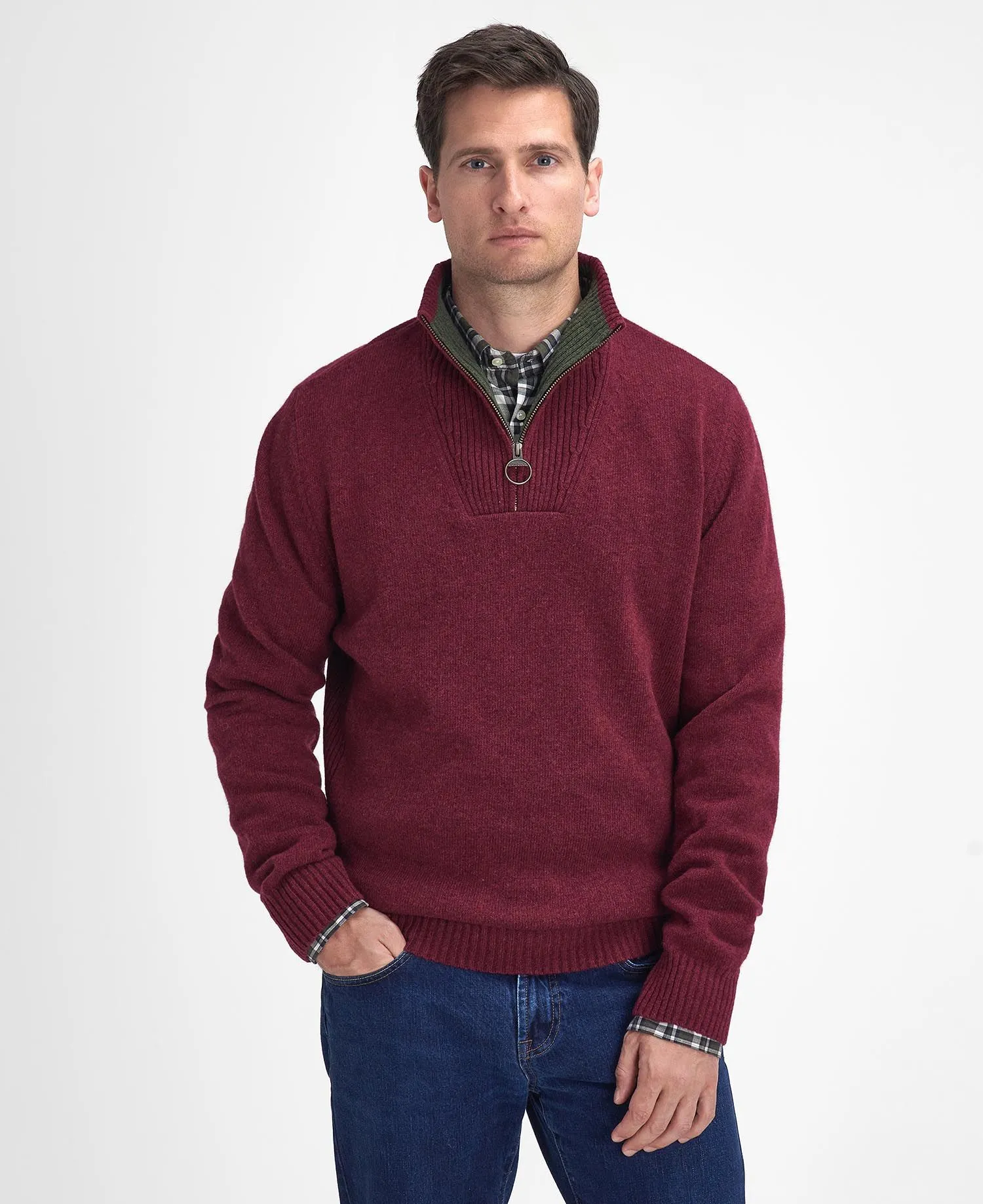 Nelson Essential Half-Zip Jumper in Port by Barbour