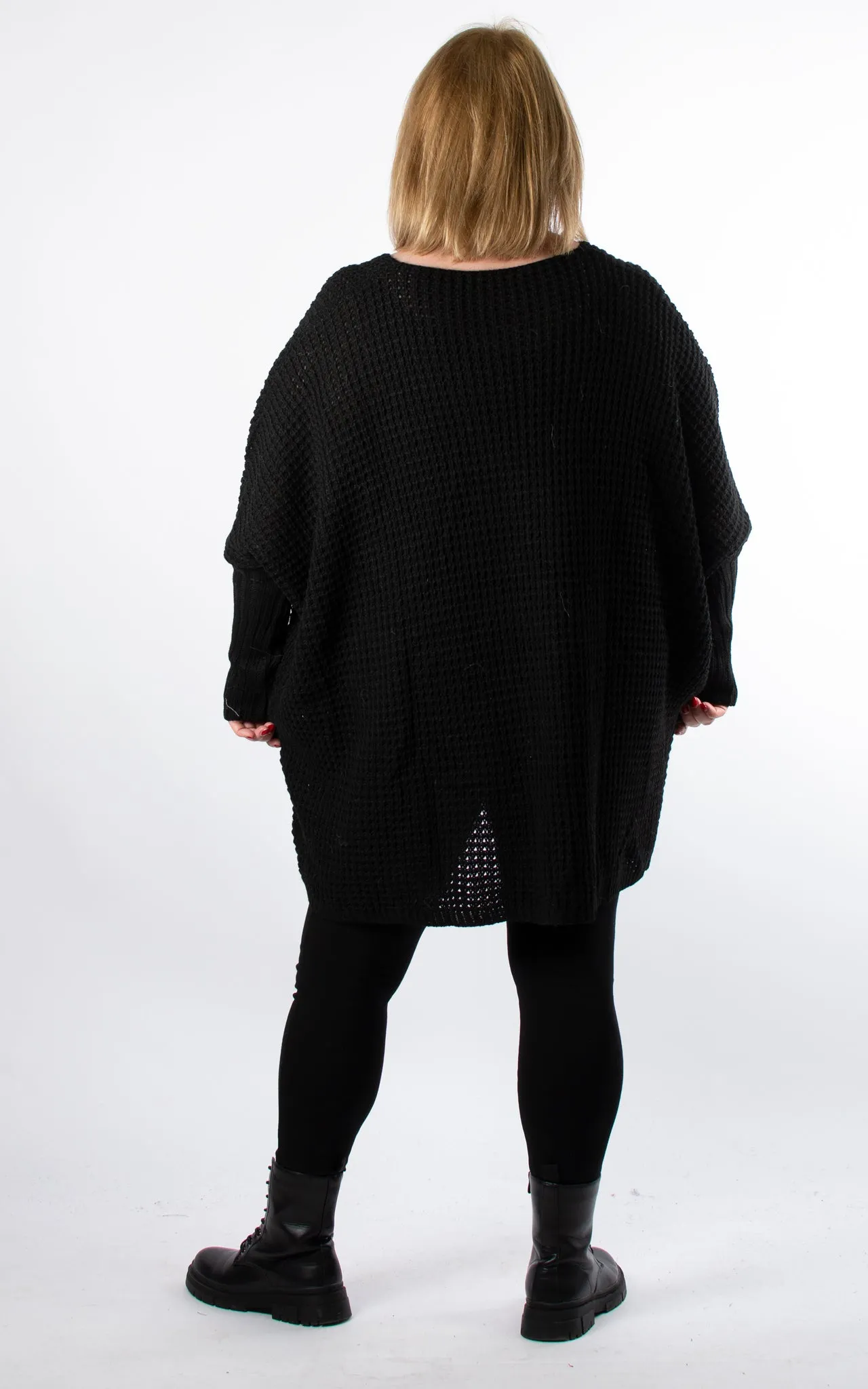 Oversized Chunky Knit Jumper | Foil Brush Stroke | Black