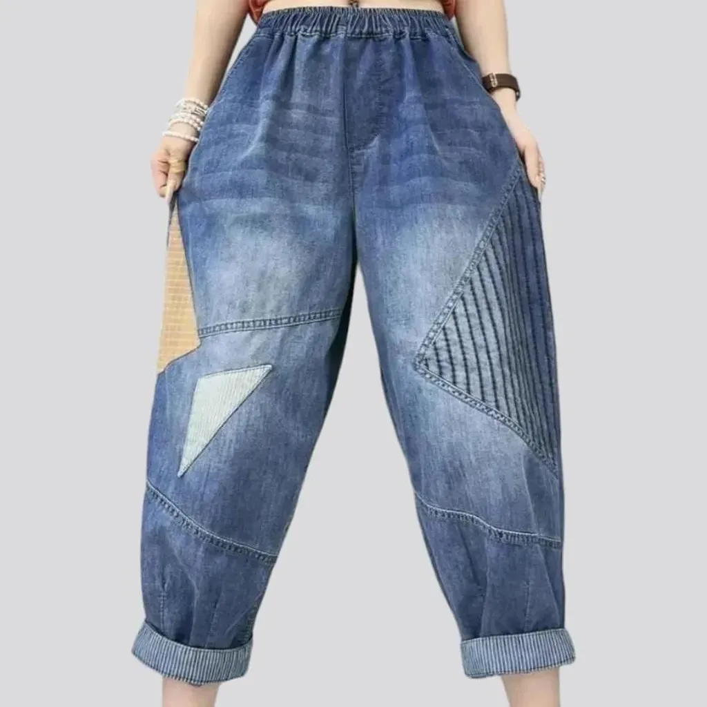 Patchwork jean pants for women