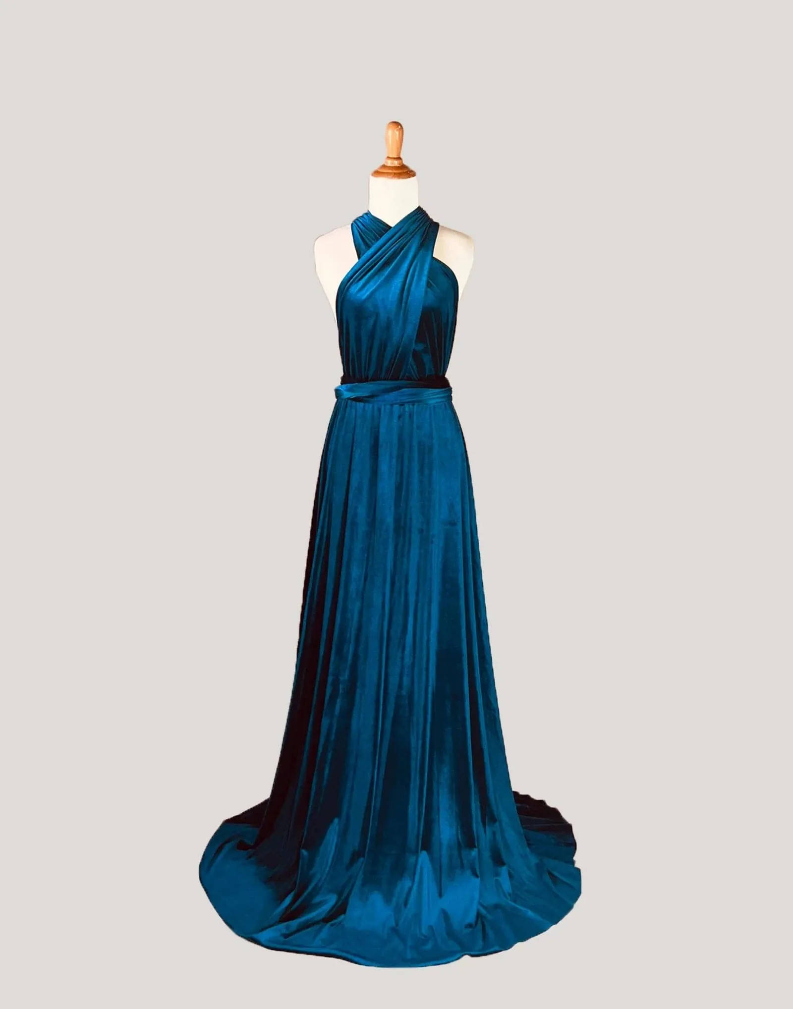 Peacock Blue Velvet Infinity Dress/ Wrap Convertible Bridesmaid Dress,R29