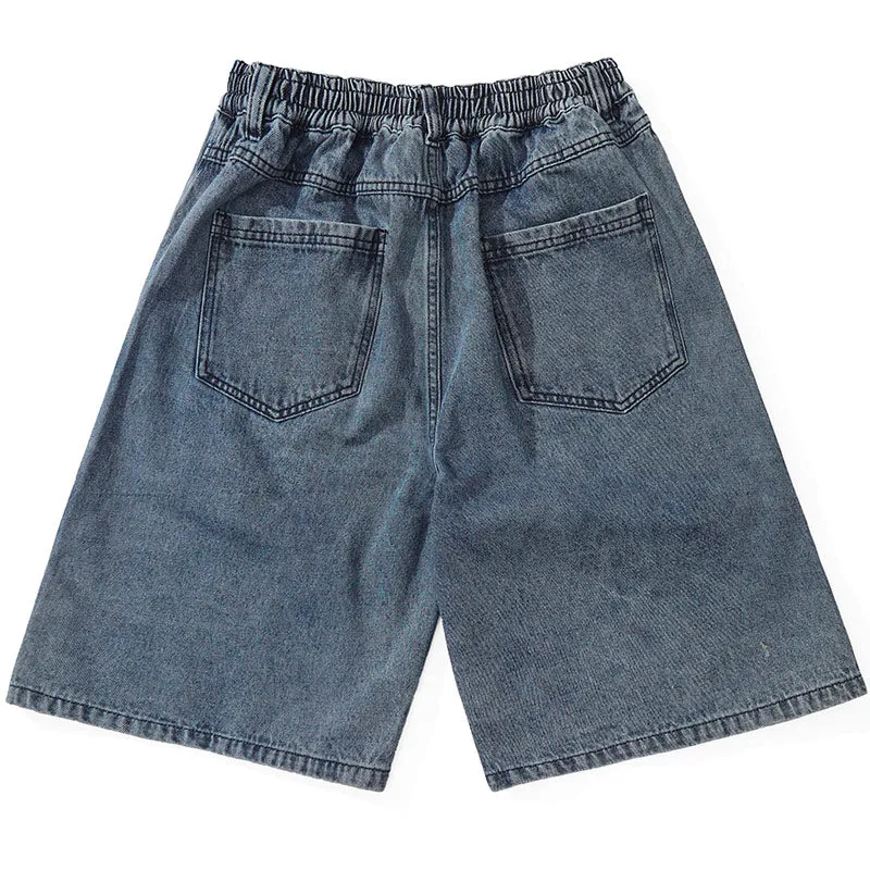 Plain Ripped Pocket Straight Denim Shorts