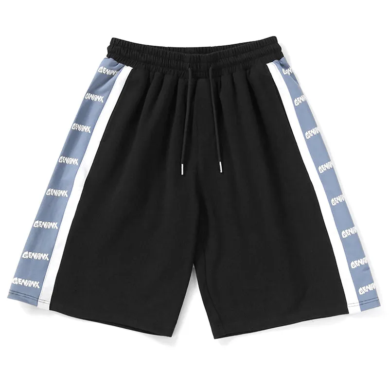 Plain Spliced Contrast Color Elastic Waist Shorts