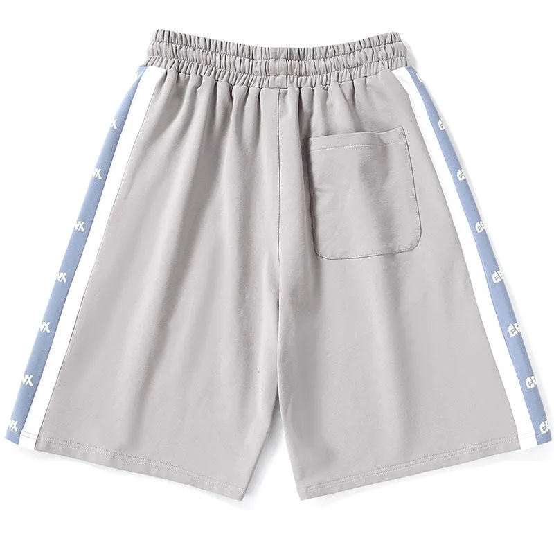 Plain Spliced Contrast Color Elastic Waist Shorts