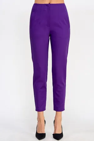 Purple High Waist Cigarette Pants With Seam Detail