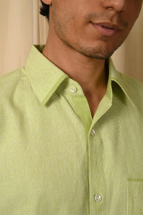 Rangsutra Baori Green Hand Embroidered Half Sleeve Shirt