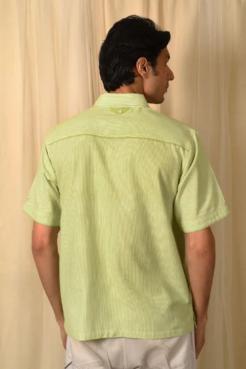 Rangsutra Baori Green Hand Embroidered Half Sleeve Shirt