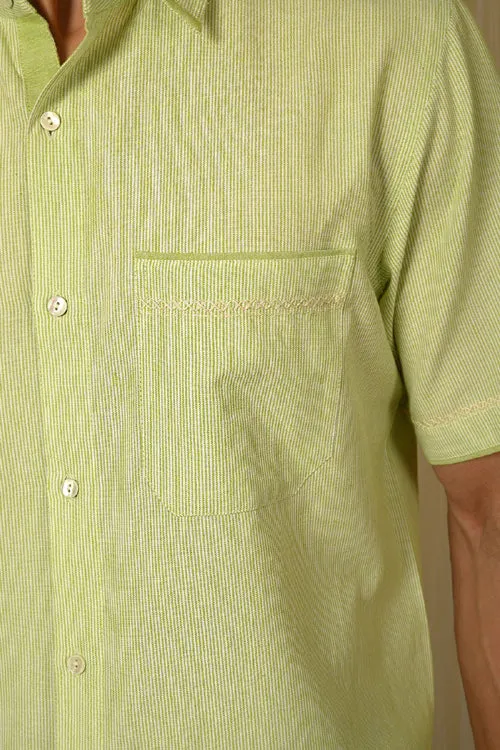 Rangsutra Baori Green Hand Embroidered Half Sleeve Shirt