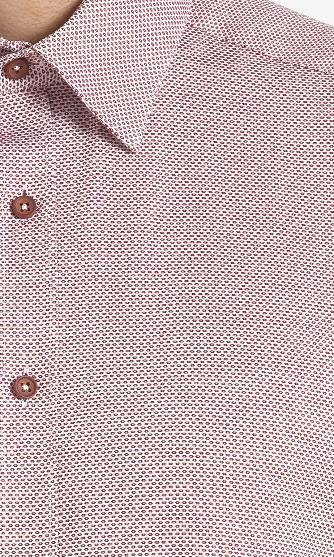 Regular Fit Patterned Cotton Dress Shirt, Burgundy D.