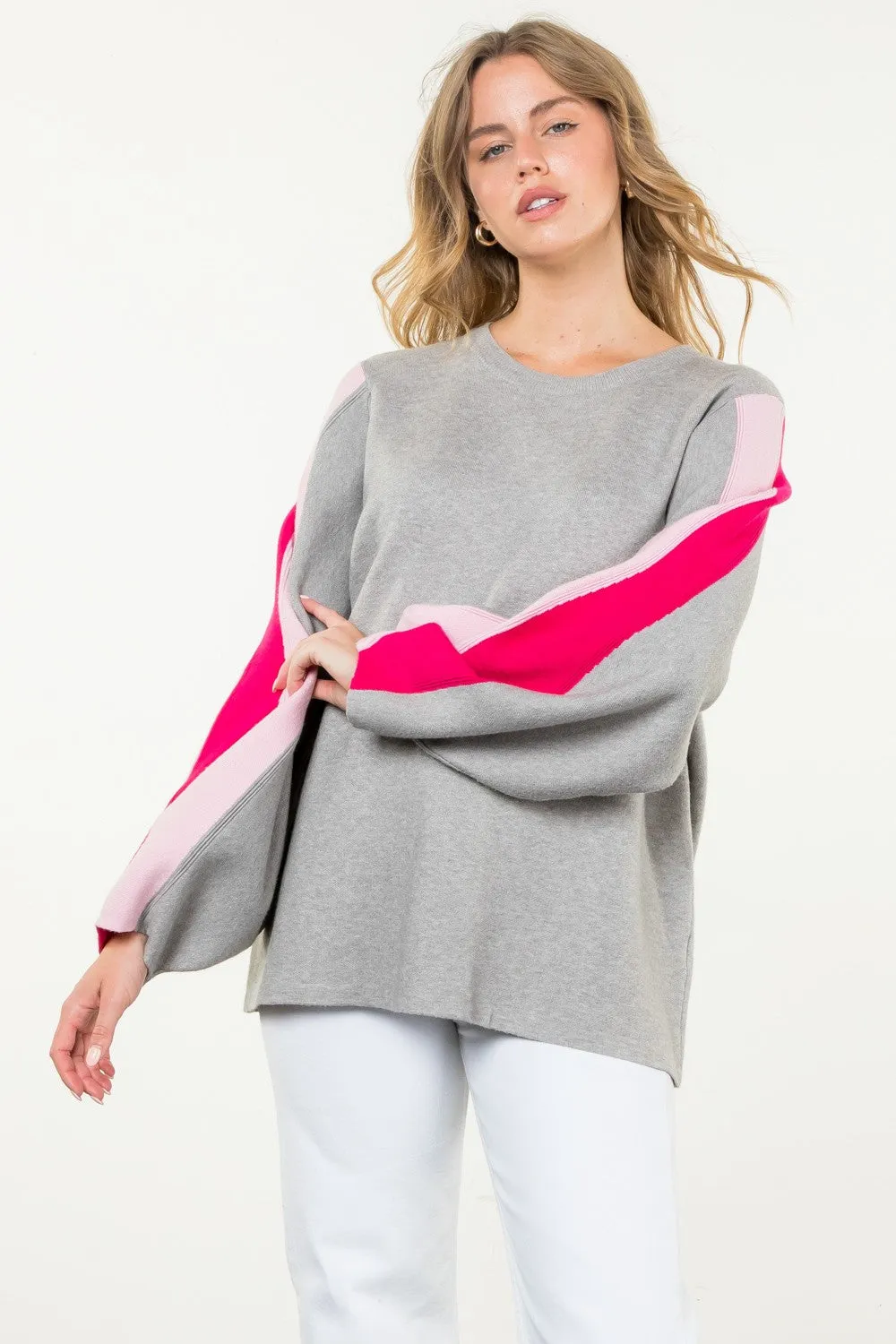 RIB KNIT COLORBLOCK SWEATER