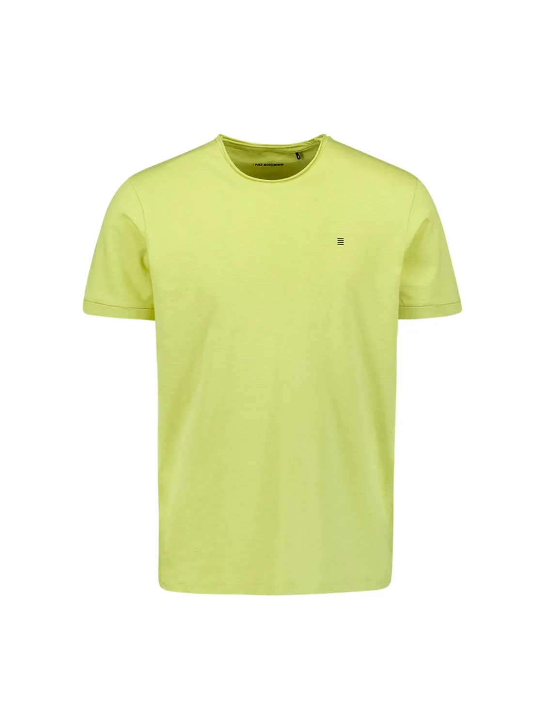 Round Neck T-Shirt with Rolled Sleeve Cuffs and Subtle Logo Print | Lime