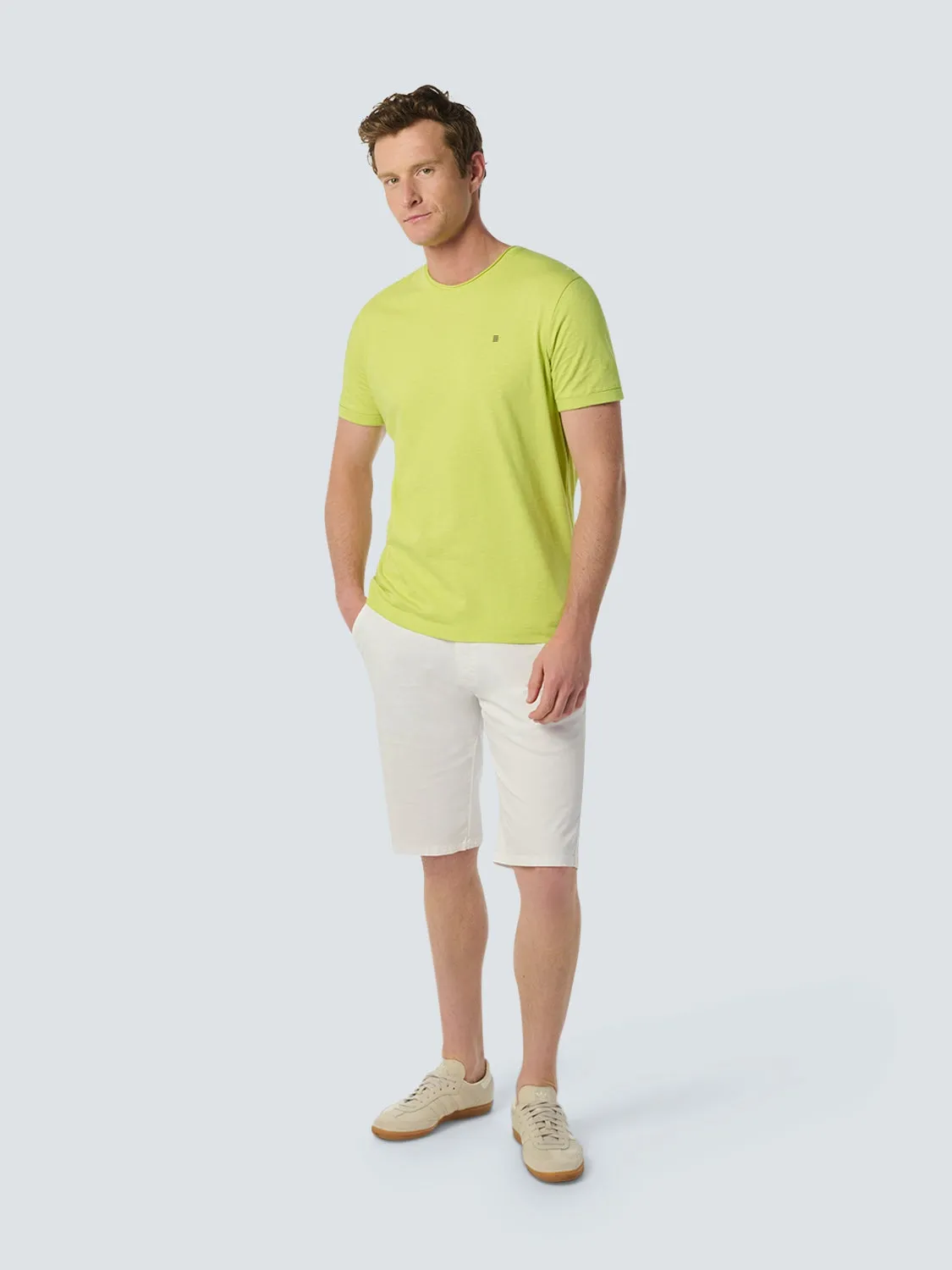 Round Neck T-Shirt with Rolled Sleeve Cuffs and Subtle Logo Print | Lime