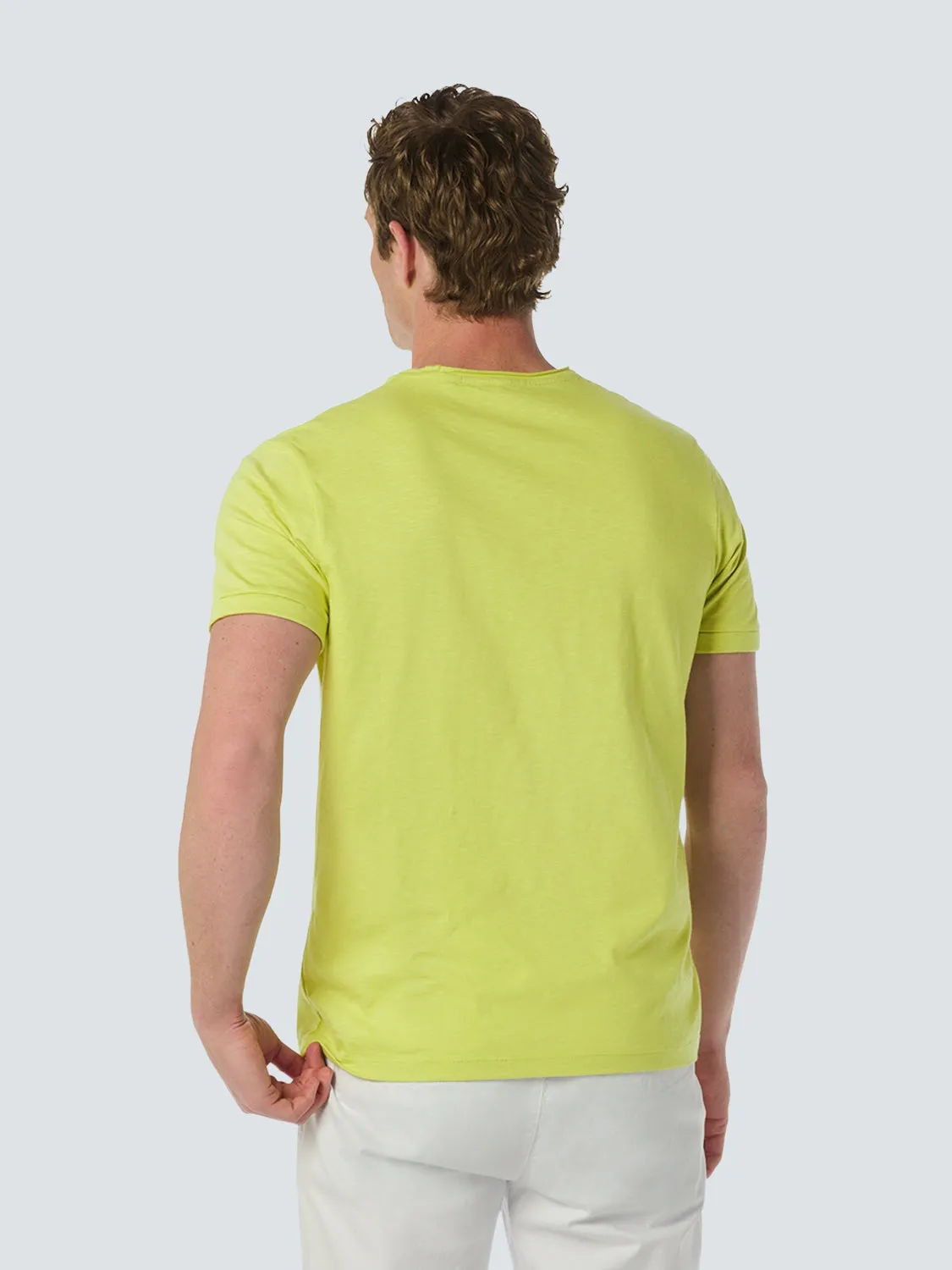 Round Neck T-Shirt with Rolled Sleeve Cuffs and Subtle Logo Print | Lime