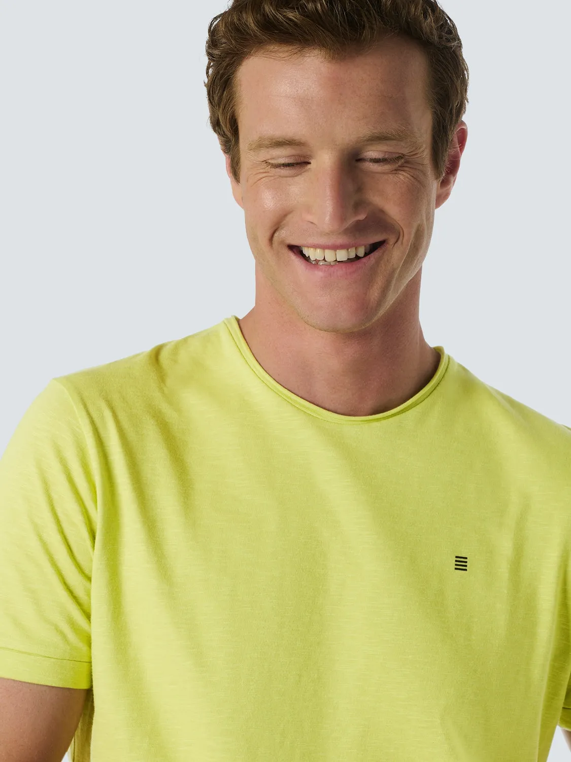 Round Neck T-Shirt with Rolled Sleeve Cuffs and Subtle Logo Print | Lime