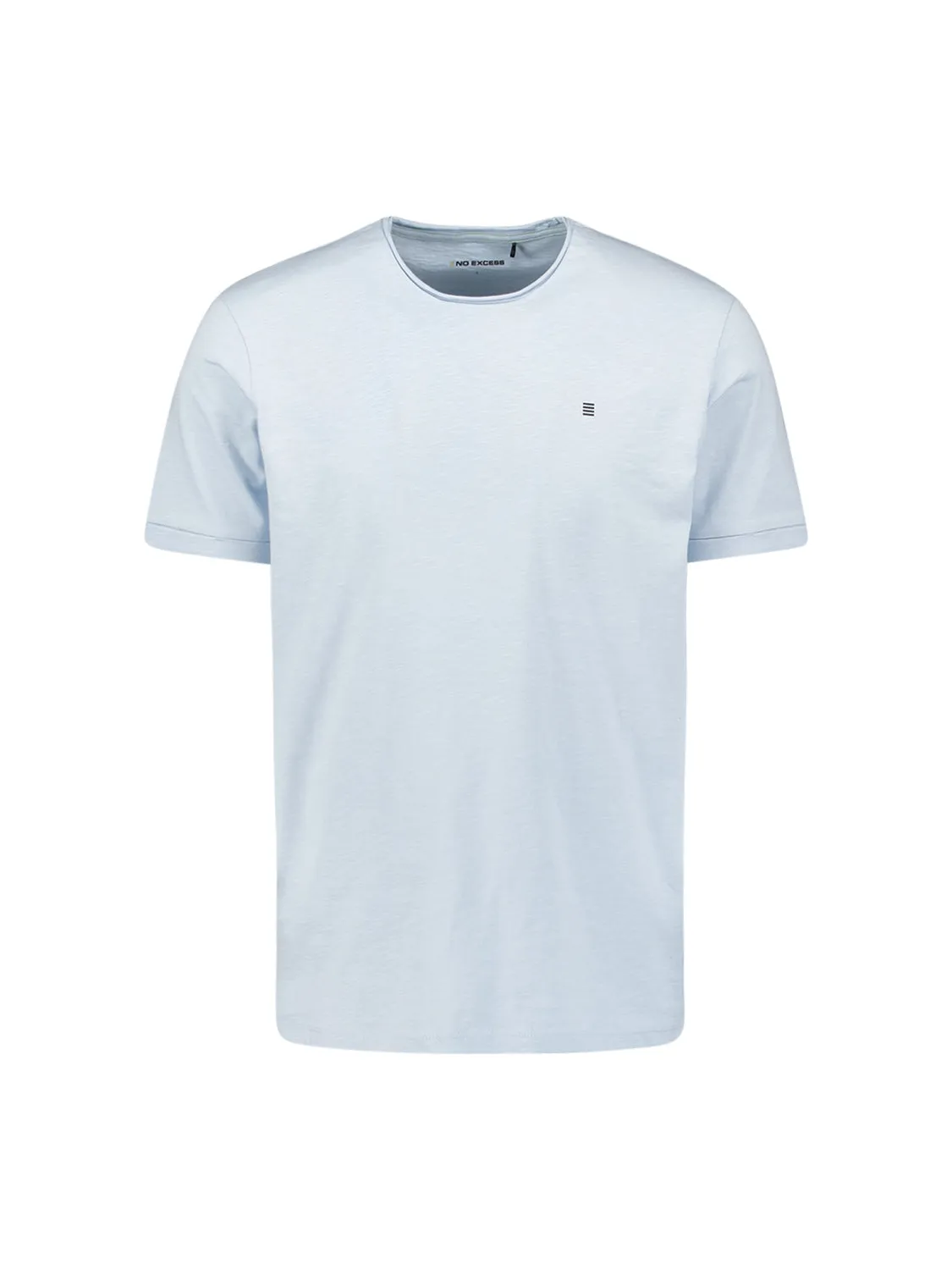 Round Neck T-Shirt with Rolled Sleeve Cuffs and Subtle Logo Print | Sky