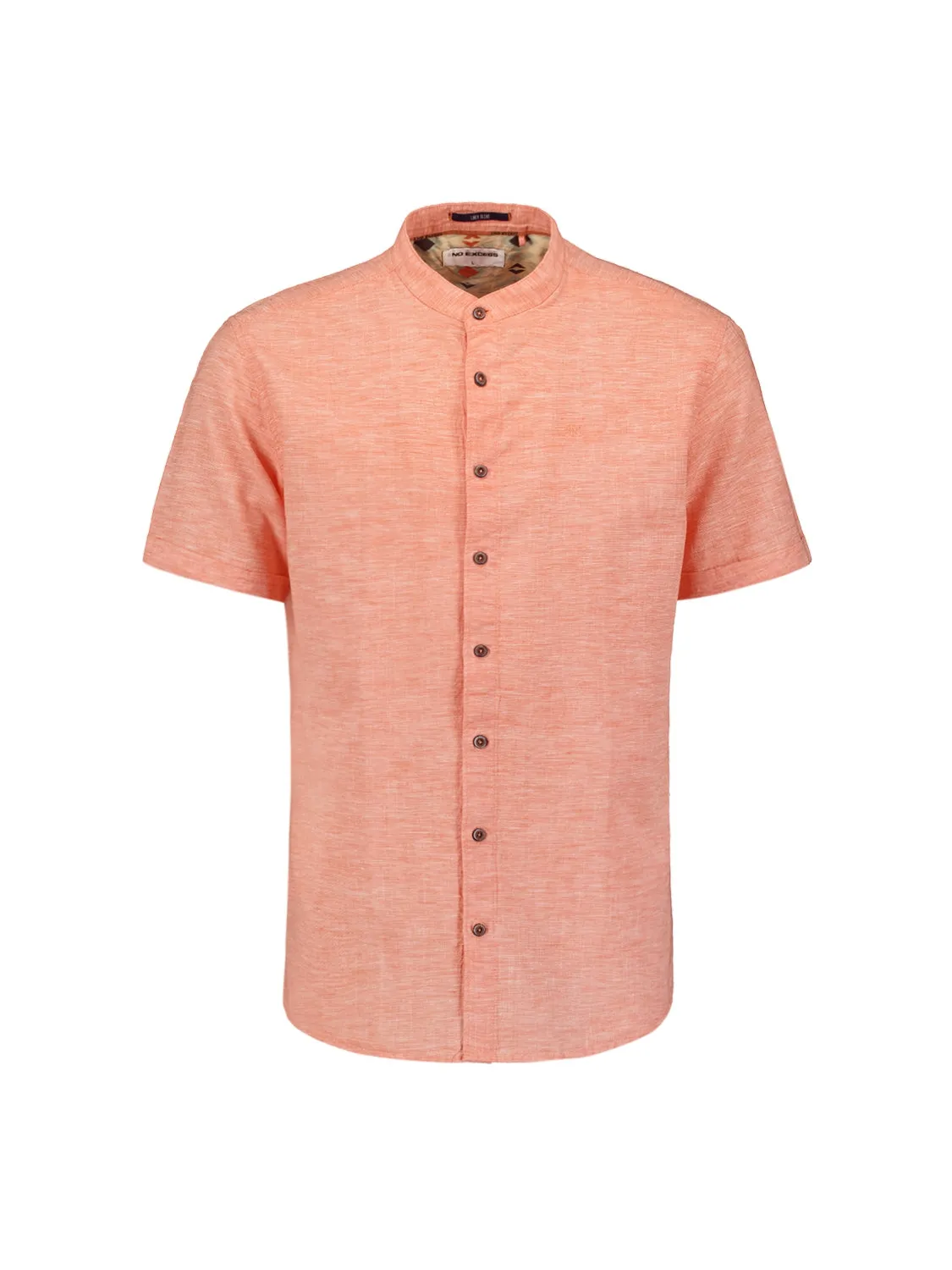 Shirt Short Sleeve Granddad 2 Coloured Melange With Linen | Melon