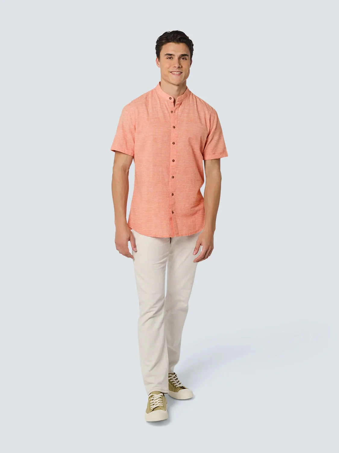 Shirt Short Sleeve Granddad 2 Coloured Melange With Linen | Melon