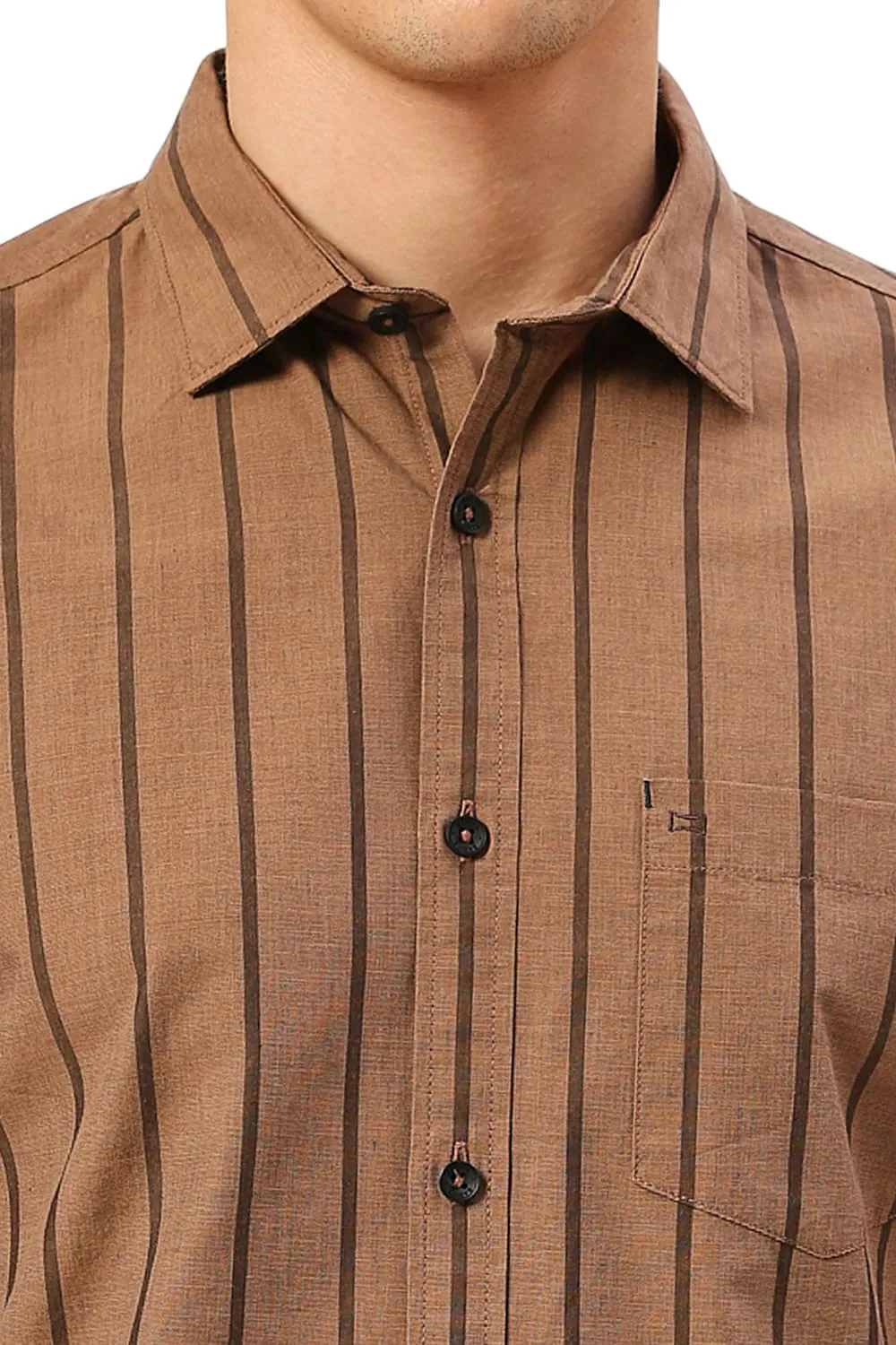 Slim Fit Cotton Fil-a-Fil Stripe Halfsleeves Shirt