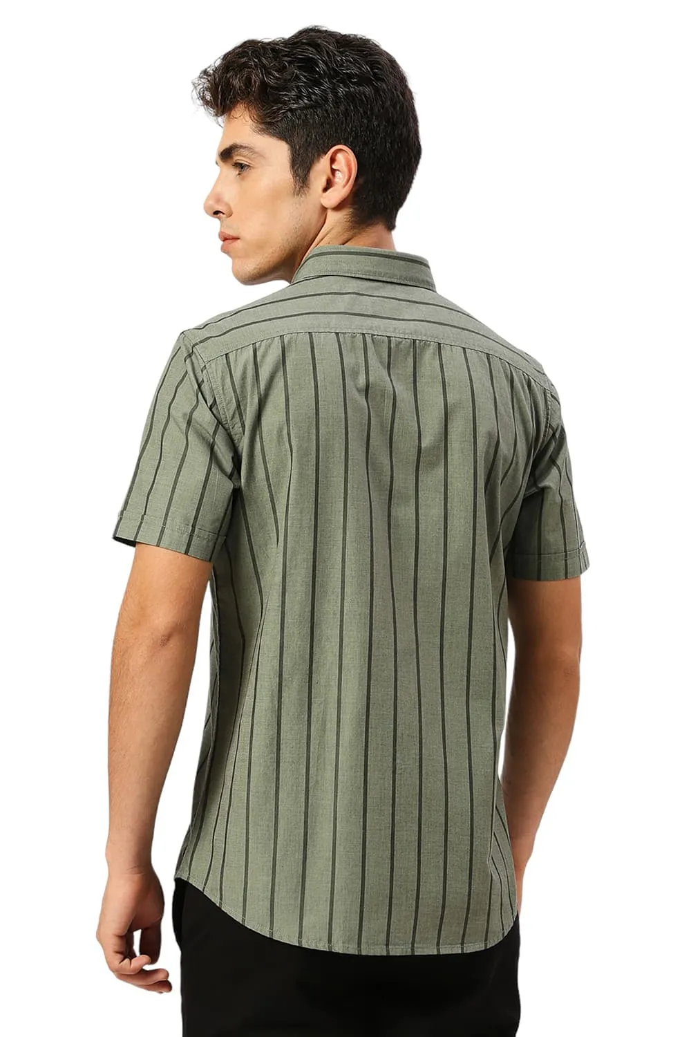 Slim Fit Cotton Fil-a-Fil Stripe Halfsleeves Shirt