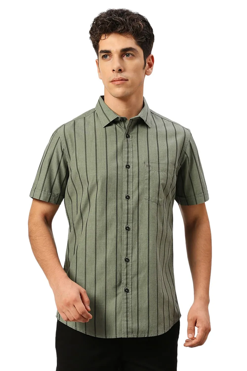 Slim Fit Cotton Fil-a-Fil Stripe Halfsleeves Shirt