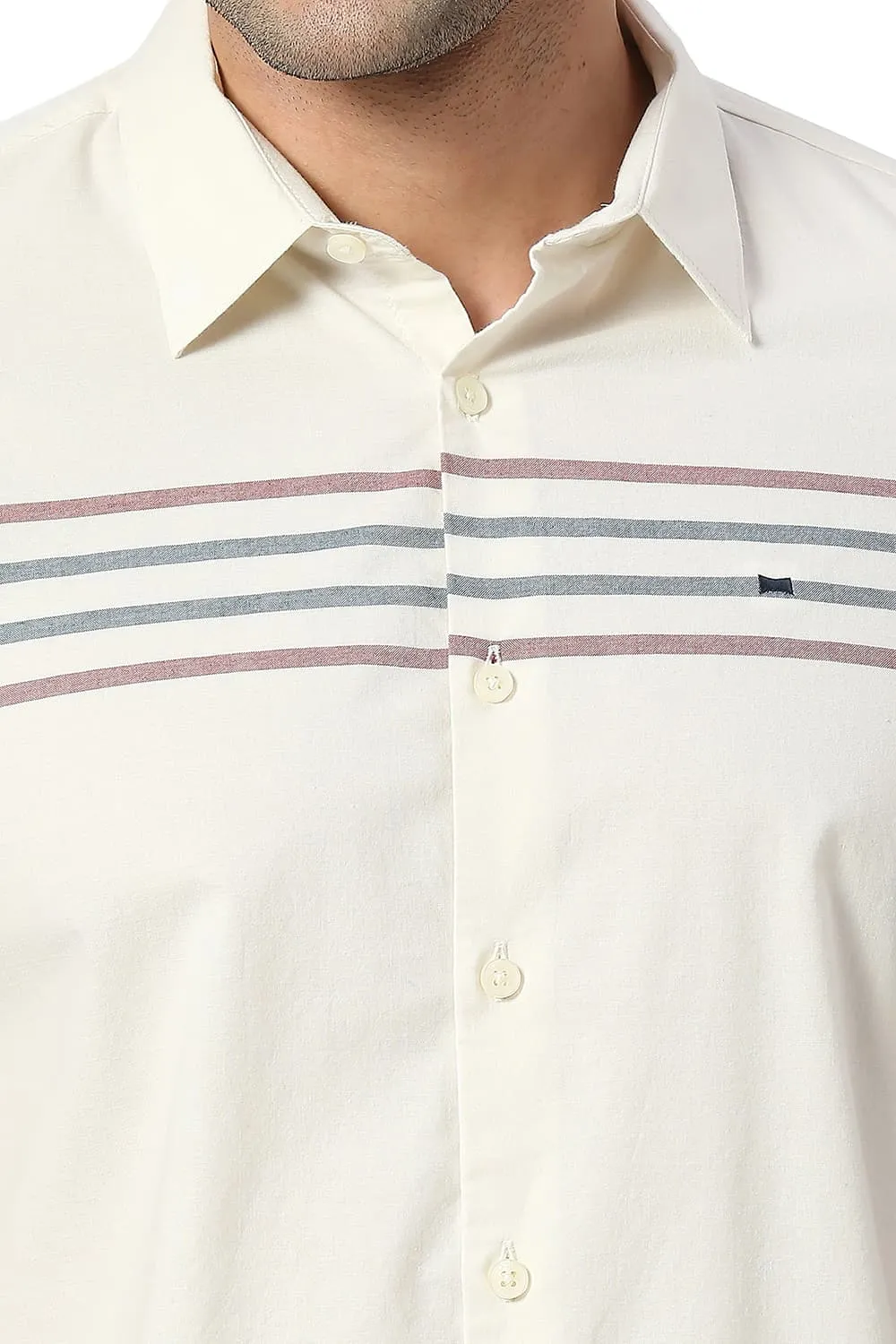 Slim Fit Cotton Oxford Weft Eng Stripe Halfsleeves Shirt