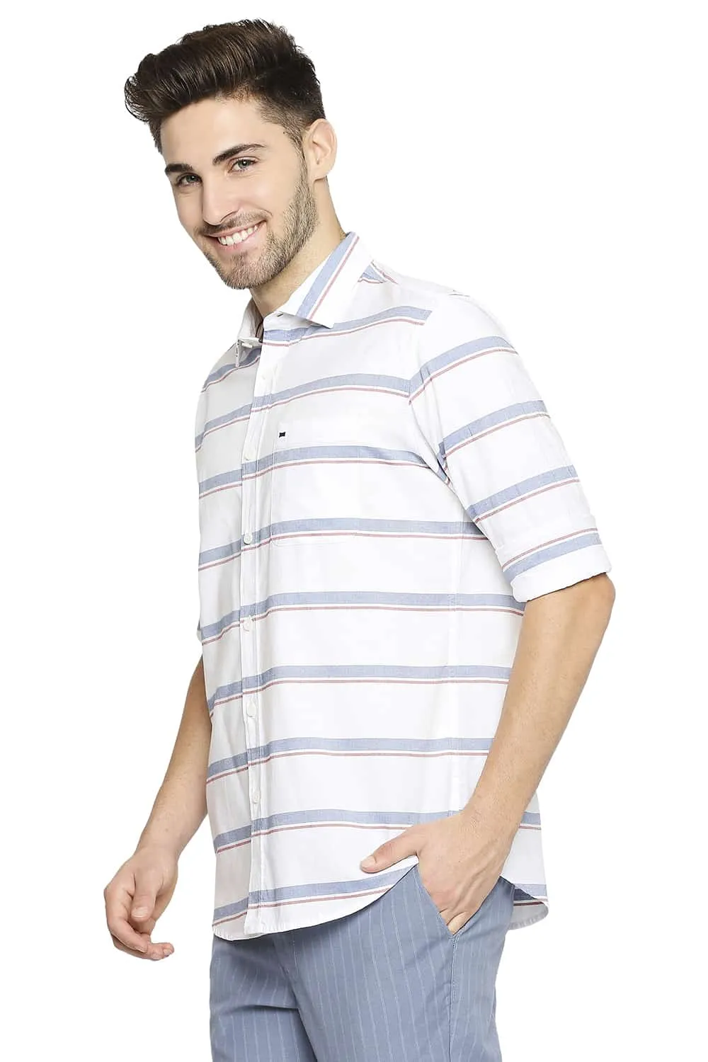 Slim Fit Oxford Horizontal Stripe Shirt