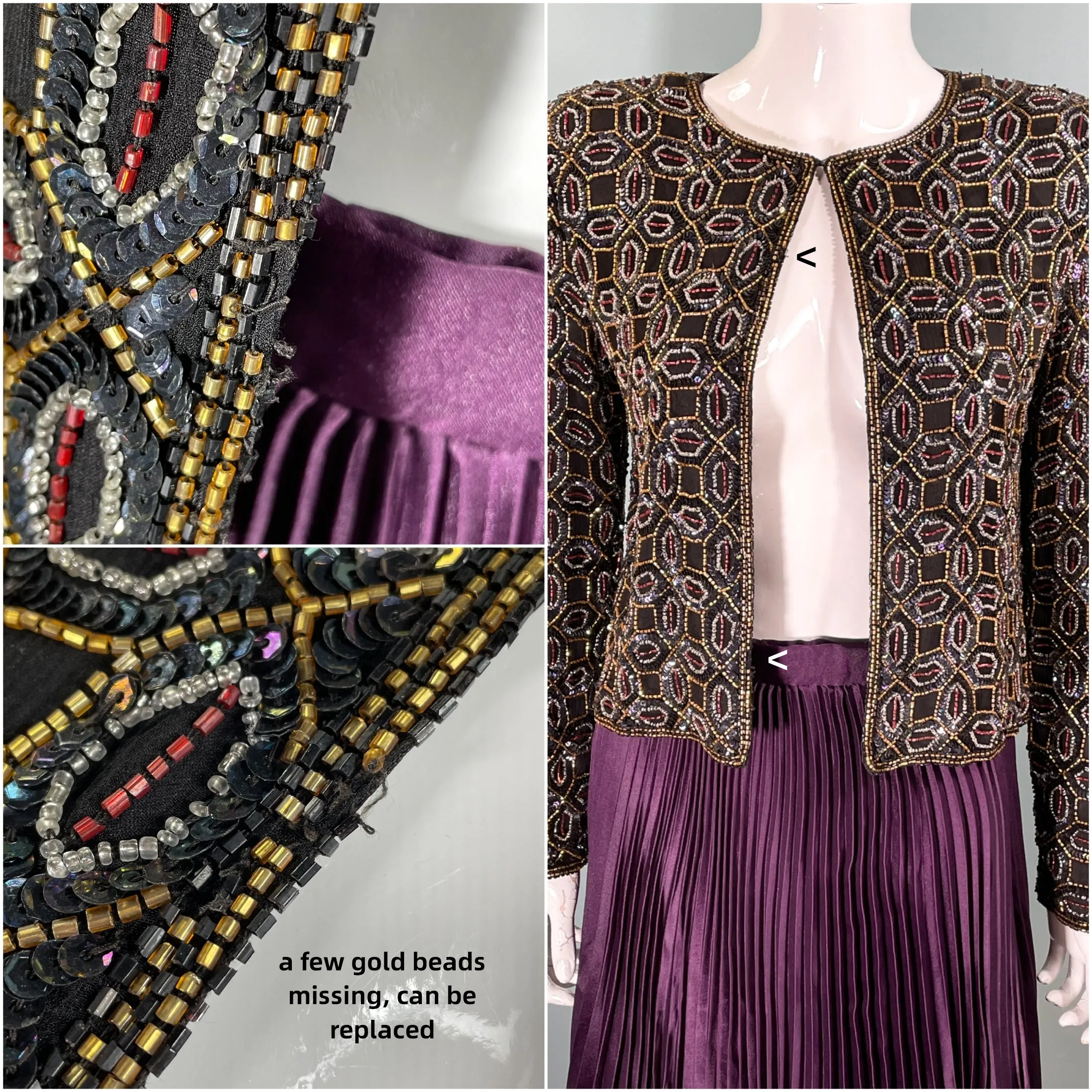 SOLD Papelle Boutique Evening Silk Beaded/Sequin Cropped Jacket SZ S