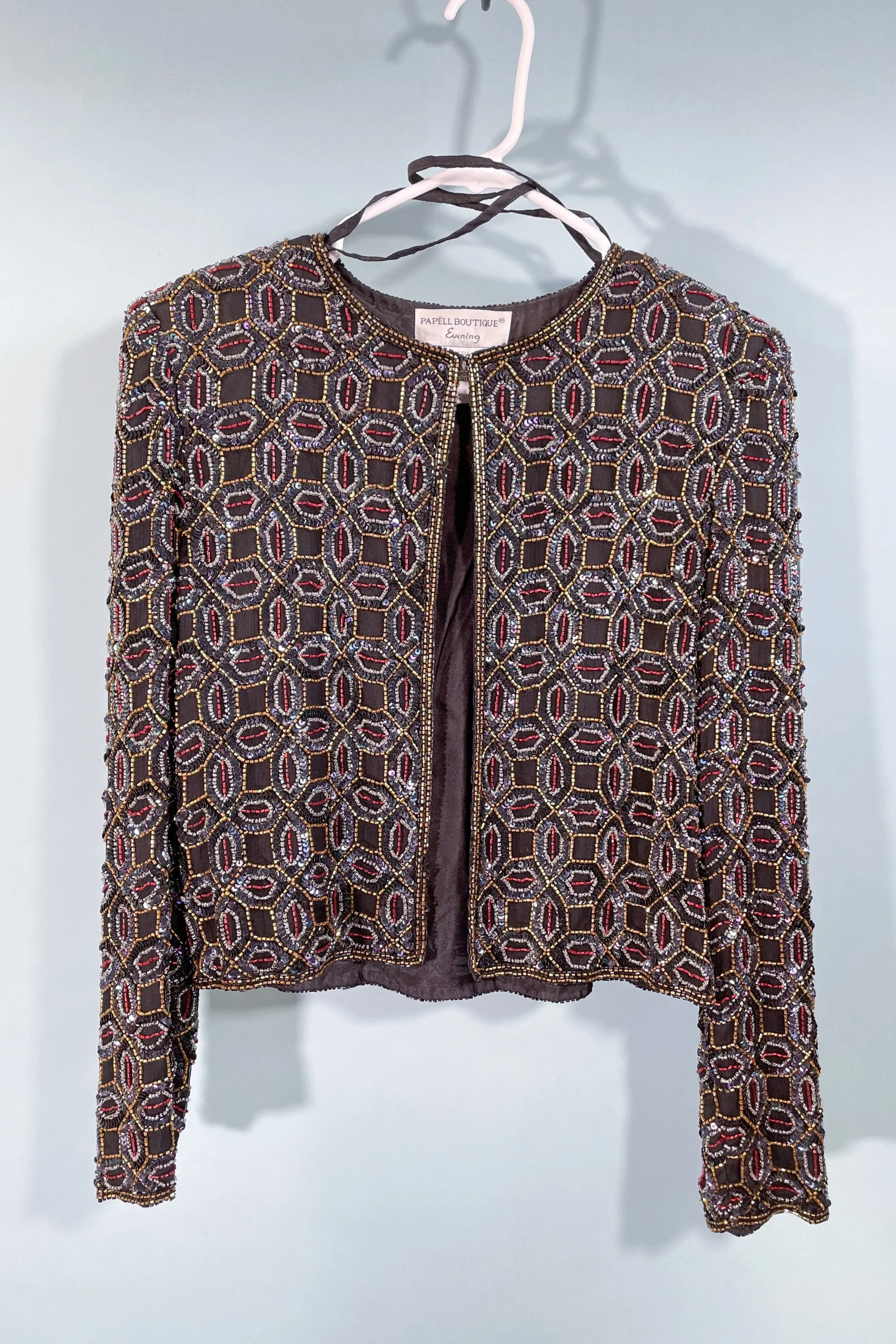 SOLD Papelle Boutique Evening Silk Beaded/Sequin Cropped Jacket SZ S