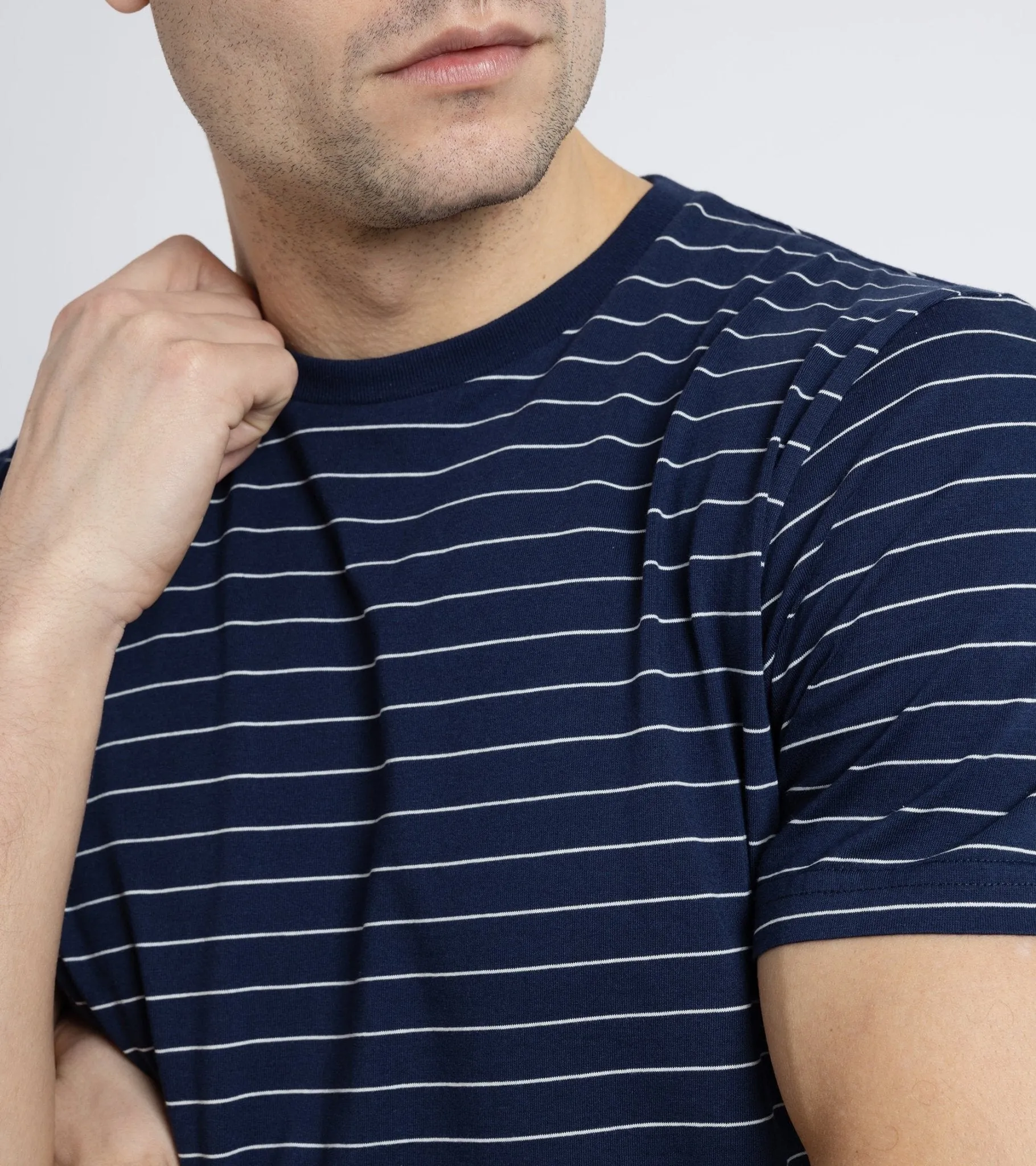 Trunk York Organic Cotton Fine Stripe T-Shirt: Navy