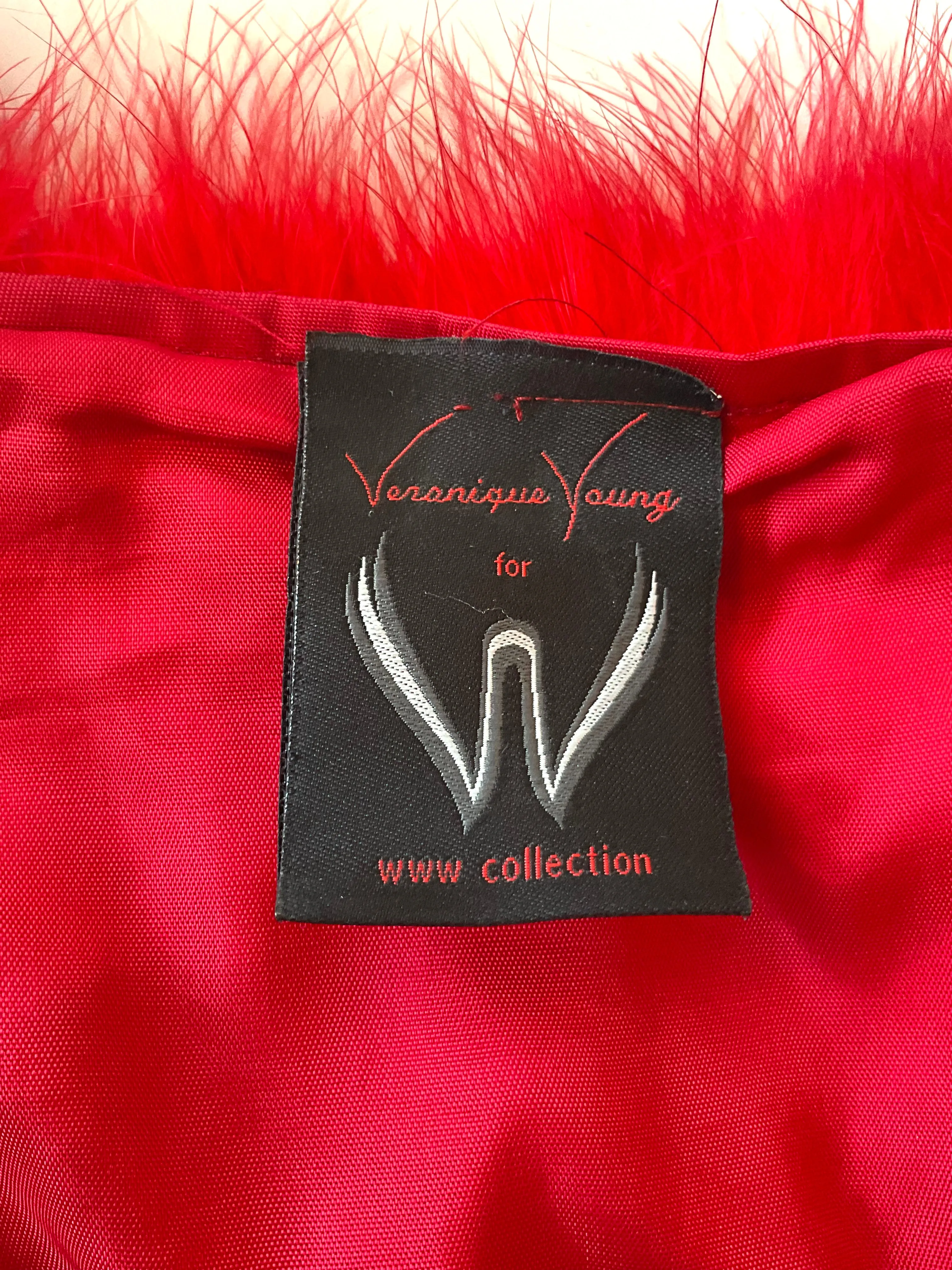 Veronique Young Red Marabou Feather Cropped Jacket, W Collection, Medium