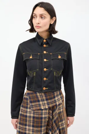 Vintage Black Contrast Stitch Cropped Jacket