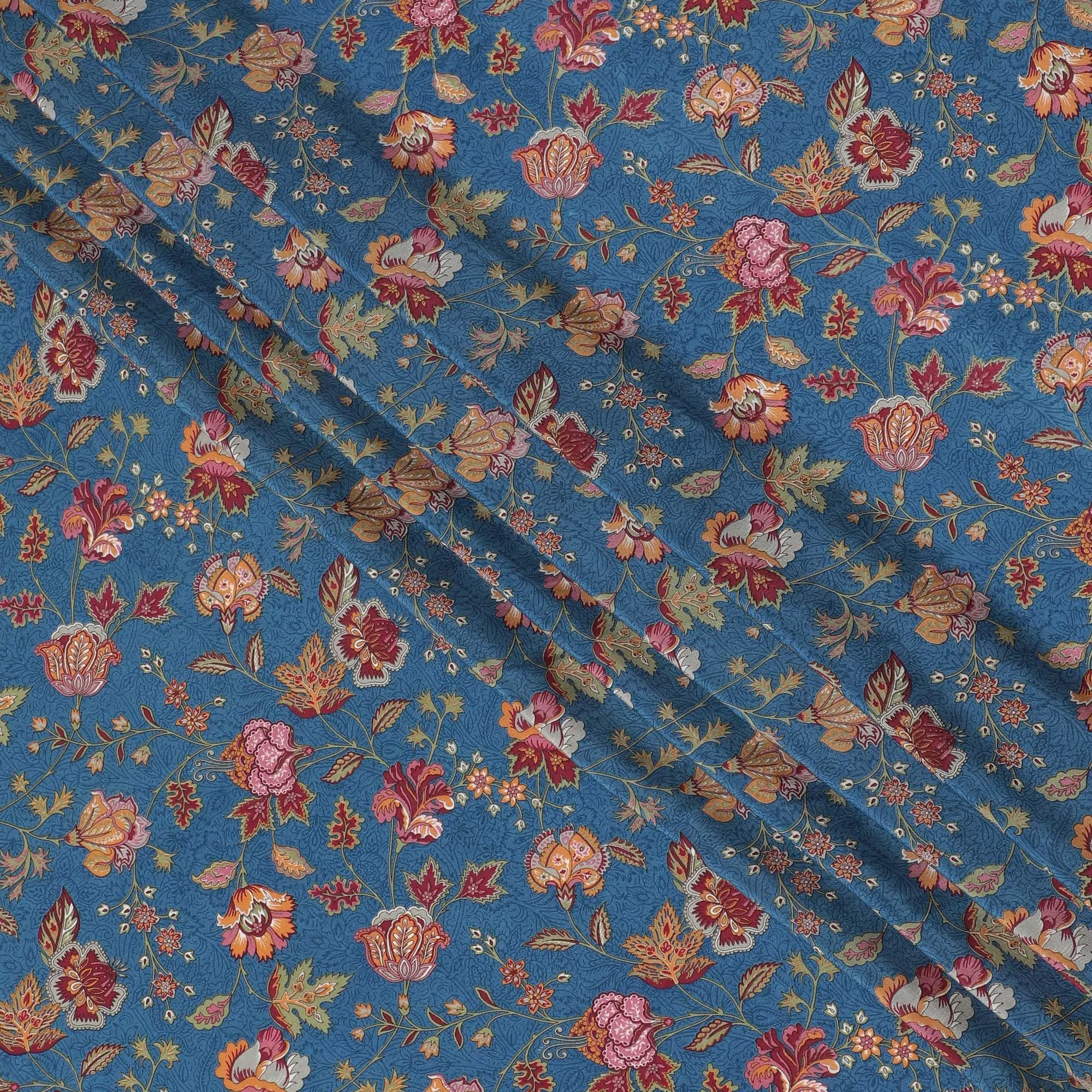 Vintage Floral Printed Pure Silk Crepe Fabric - Artisanal, 110cm Width, Crafted in India - Purchase Online by the Meter-D18028