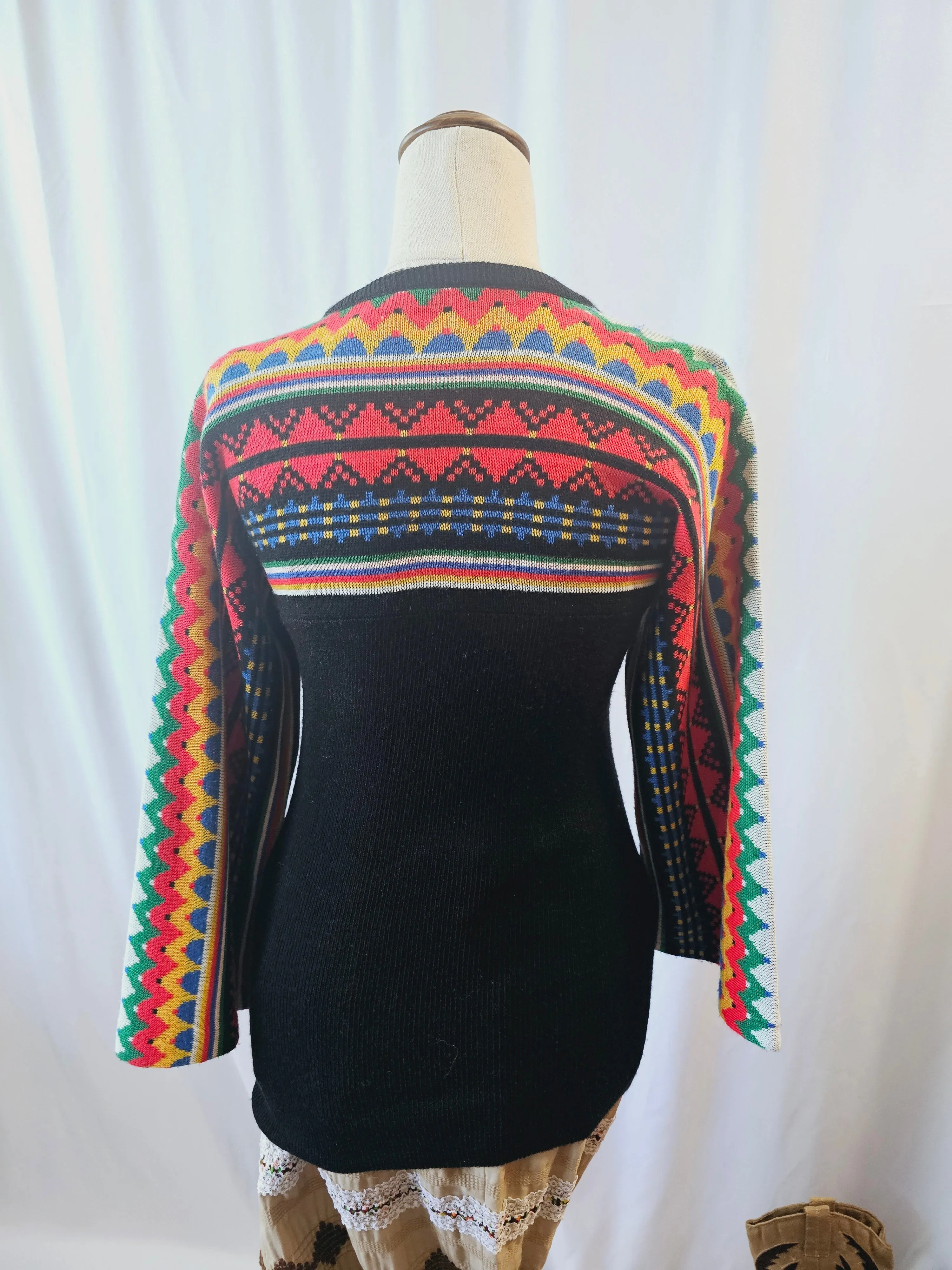 Vintage Mexican Baja Knit Boho Festival Hippie S