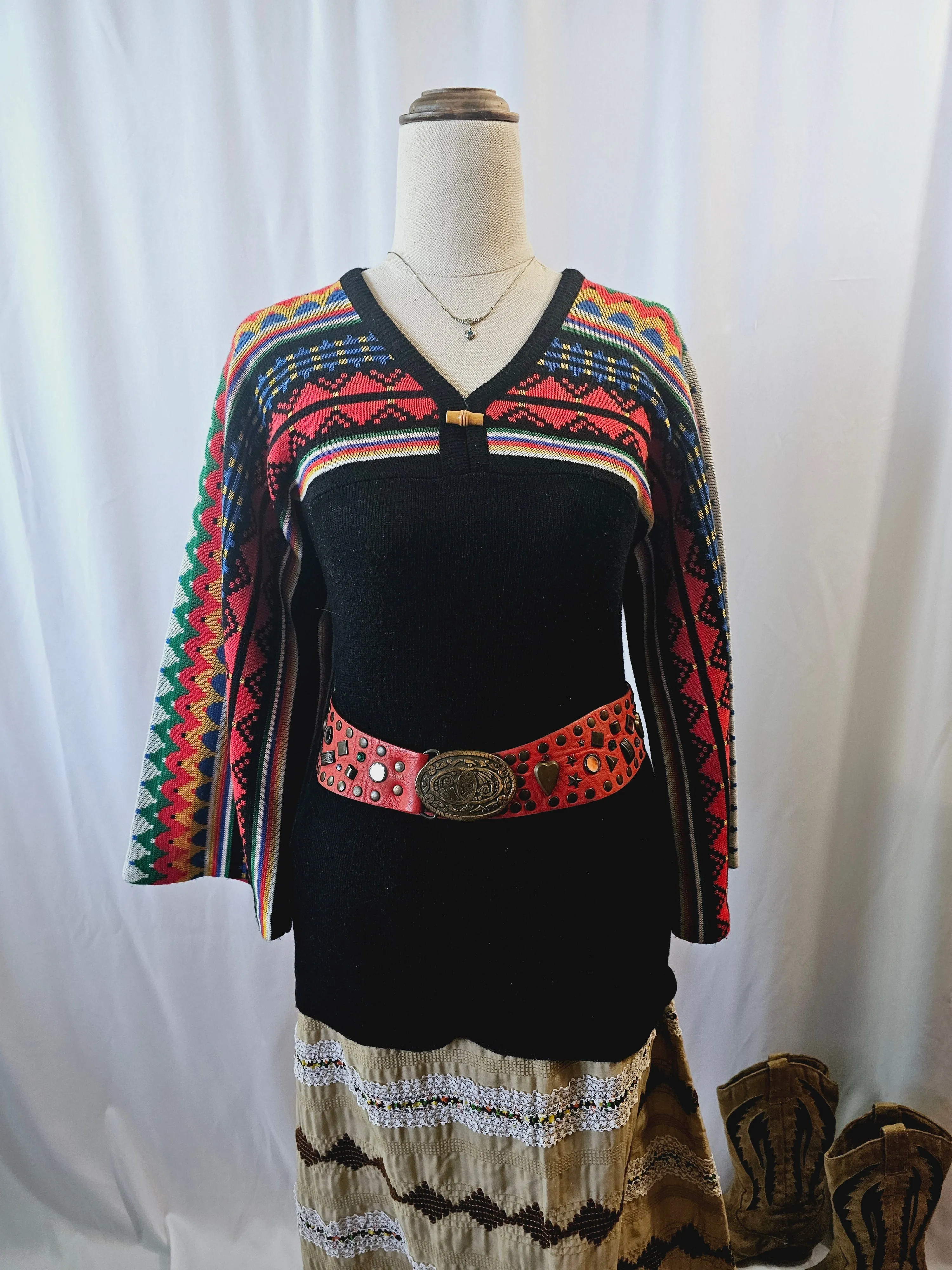 Vintage Mexican Baja Knit Boho Festival Hippie S