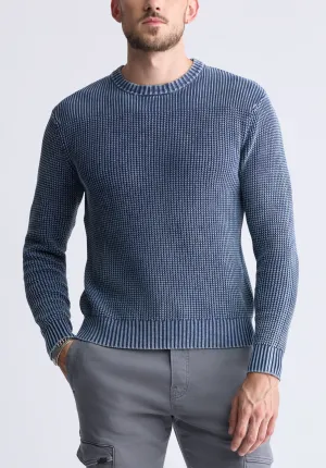 Washy Men's Textured Knit Crewneck Sweater, Navy - BM24451