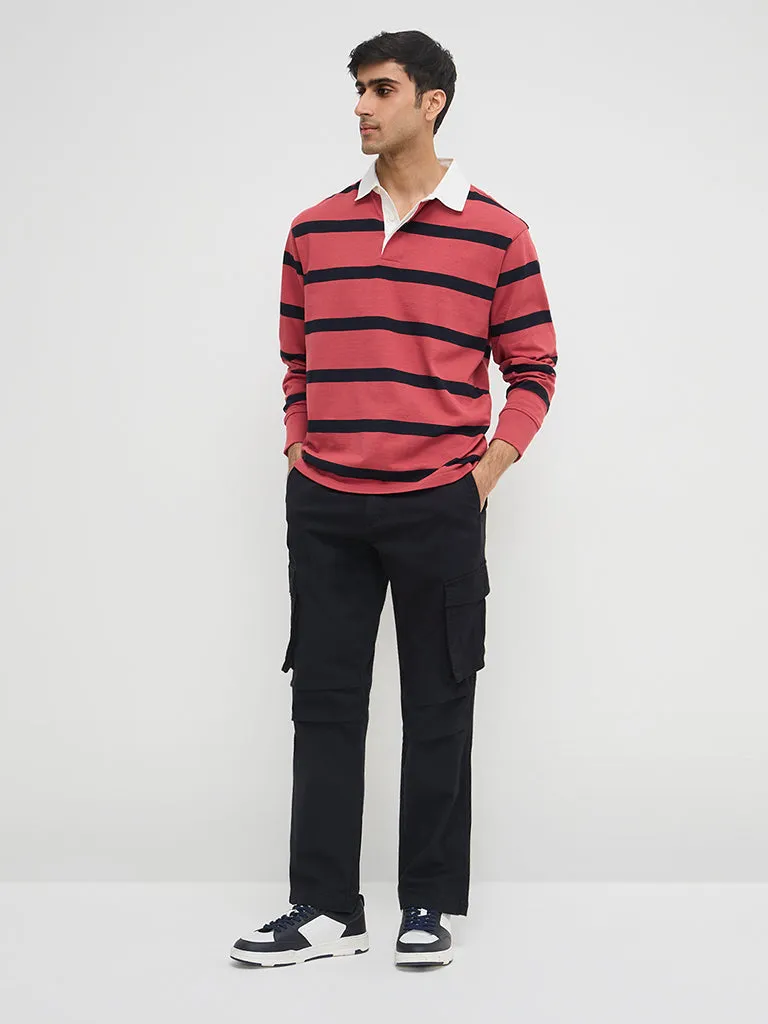 WES Casuals Black Cargo-Style Relaxed-Fit Mid-Rise Cotton-Blend Chinos