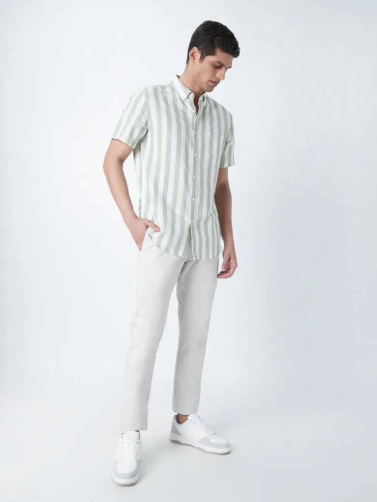 WES Casuals Off-White Cotton Blend Slim-Fit Mid-Rise Chinos