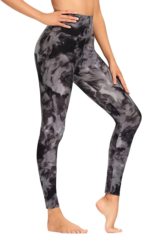 Wholesale High Waisted Black Tie Dye Leggings Soft Slim Tummy Control Printed Pants