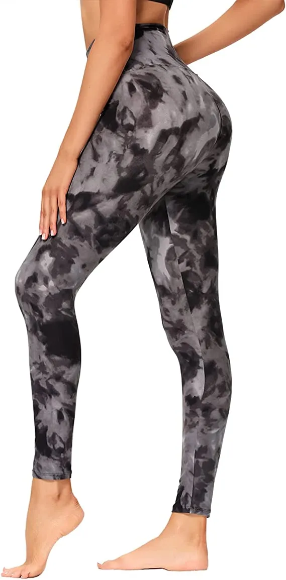 Wholesale High Waisted Black Tie Dye Leggings Soft Slim Tummy Control Printed Pants